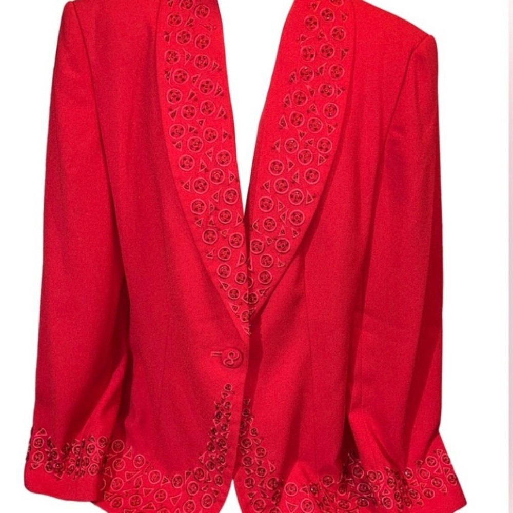 Executive Collection Chic Red Women's Blazer with Embroidery